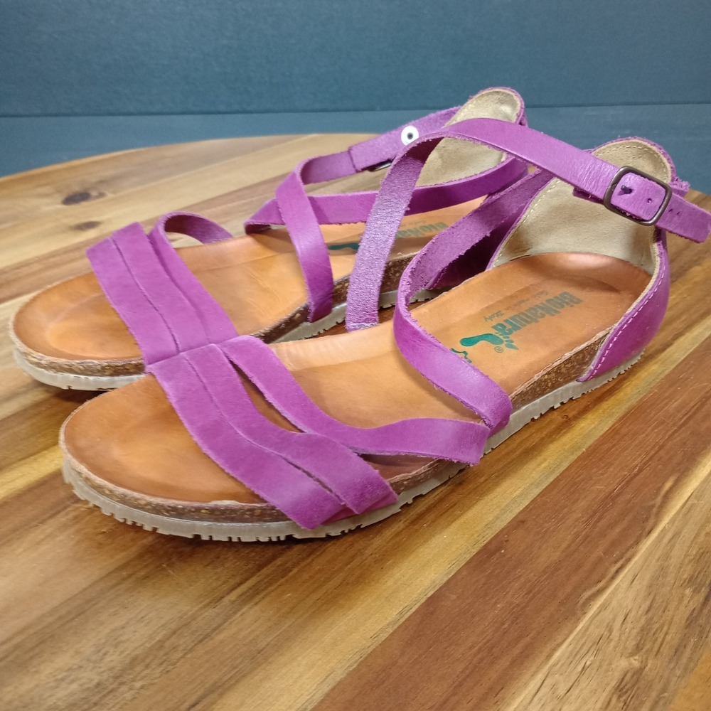 BioNatura Sandals Leather Strappy Fuschia Pink Purple Made in Italy Size 37 /‎ 7